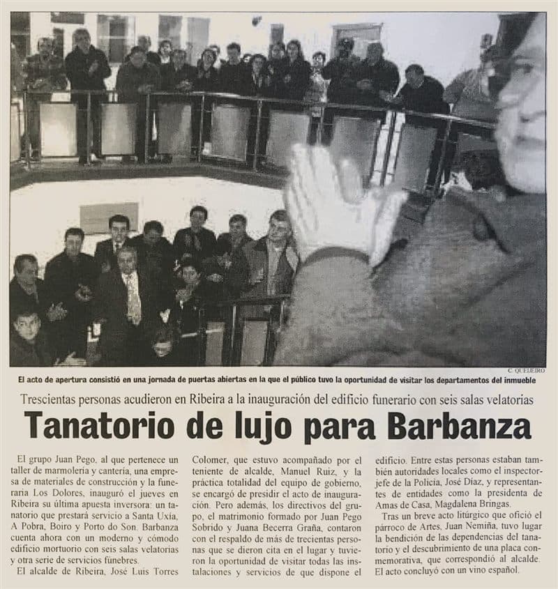 Recorte de prensa sobre Tanatorio-Crematorio Los Dolores en Ribeira