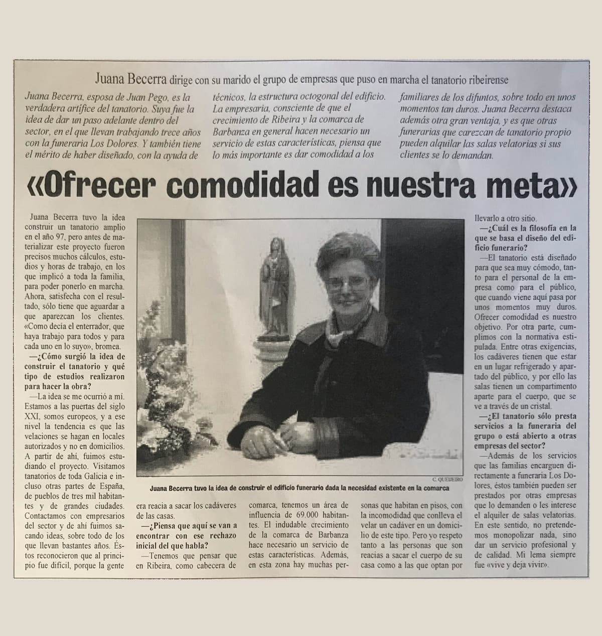 Noticia en periódico sobre Tanatorio-Funeraria Los Dolores